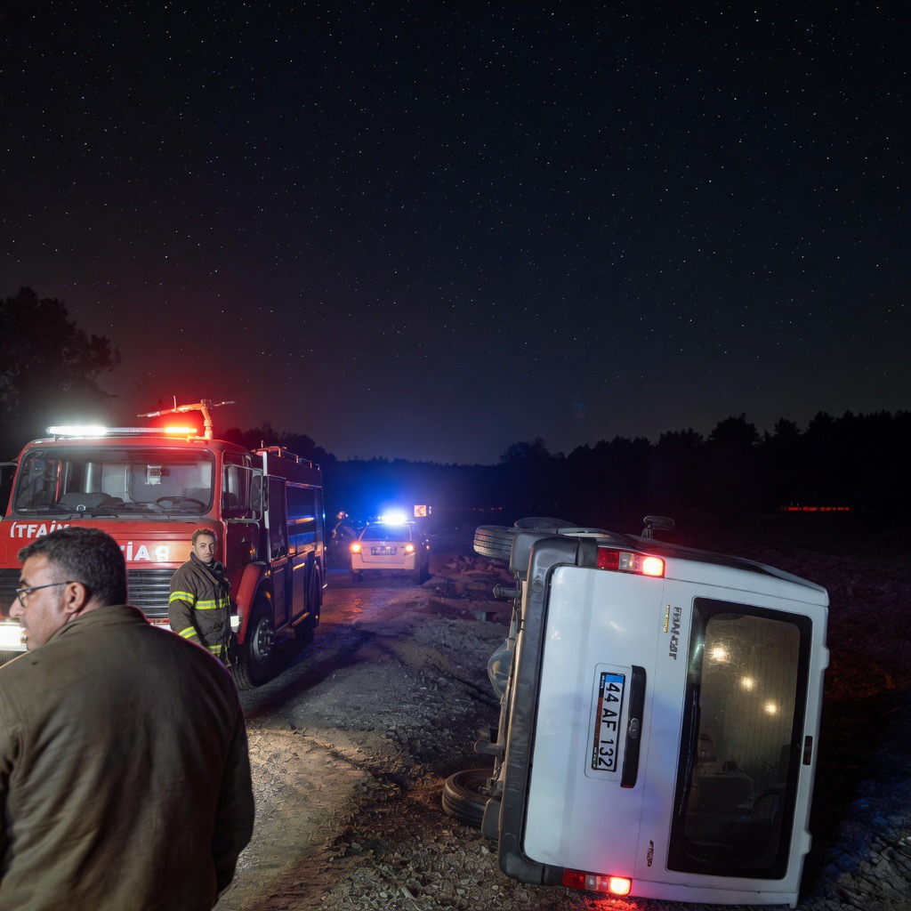 Doğanşehir’de kontrolden çıkan minibüs devrildi
