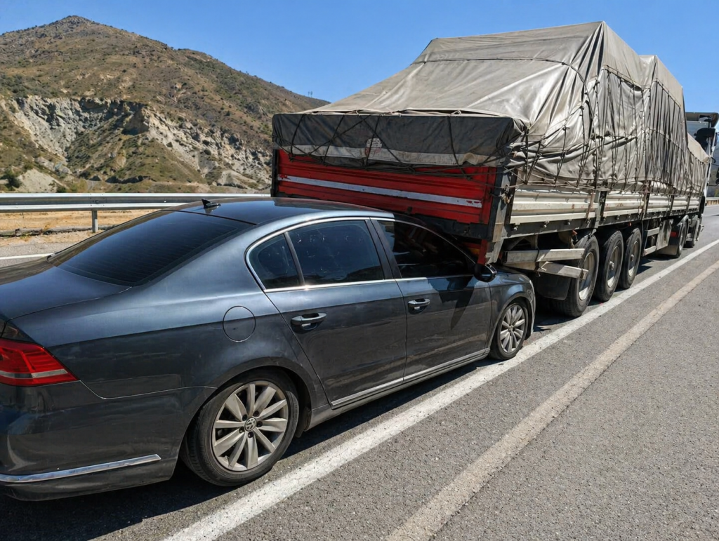 TIR’ın Altına Giren Otomobilden Mucize Kurtuluş