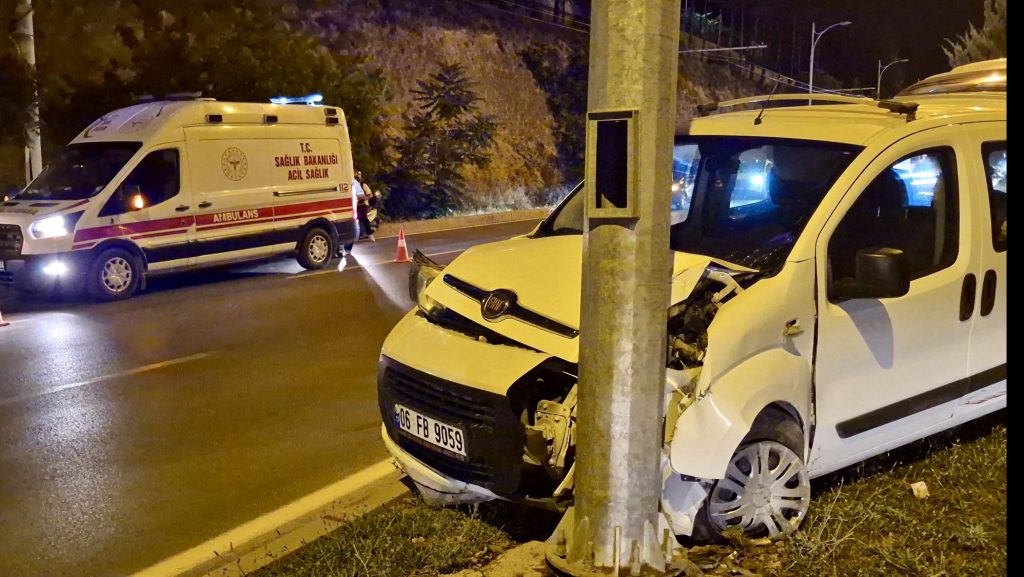 Hafif Ticari Araç Aydınlatma Direğine Çarptı: 2 Yaralı